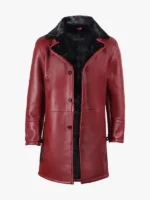 Mens Winter Burgundy Leather Shearling Coat