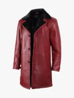Mens Winter Maroon Leather Shearling Coat