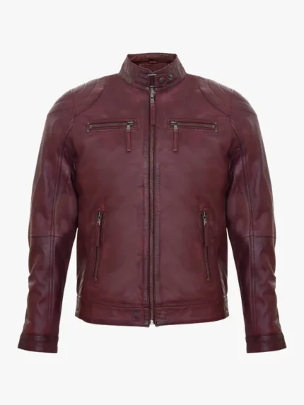 Mens Leather Biker Vintage Zipped Racing Jacket