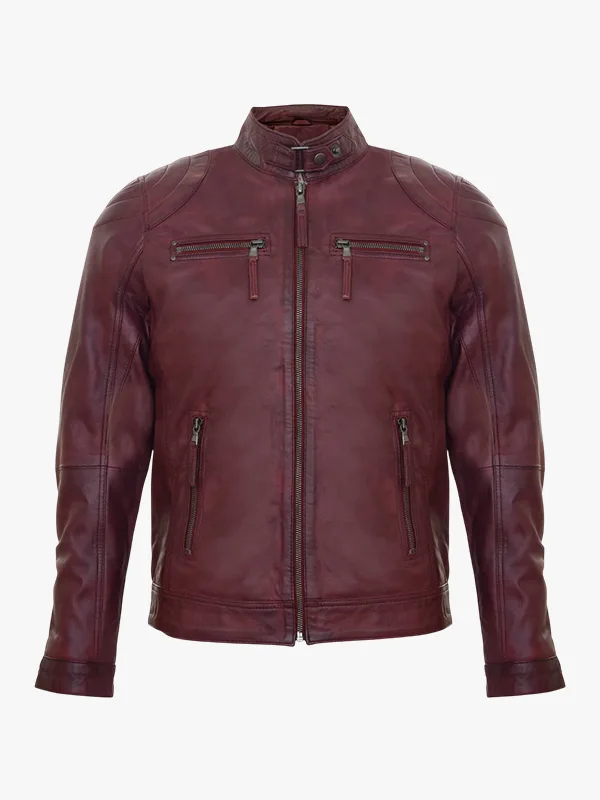 Mens Leather Biker Vintage Zipped Racing Jacket