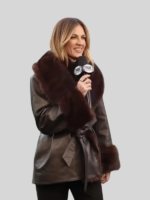 NFC Championship 2026 Game Erin Andrews Brown Leather Coat