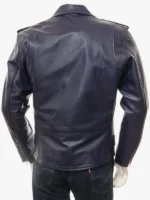 Navy Leather Biker Jacket ASHCOMBE