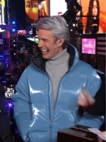 New Year's Eve Andy Cohen Blue Puffer Jacket