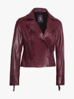Ramsey Womens Asymmetrical Waxed Biker Leather Jacket