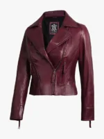 Ramsey Womens Burgundy Asymmetrical Biker Leather Jacket