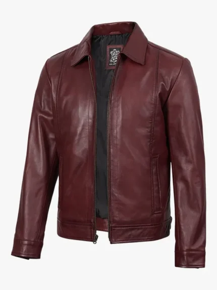 Reeves Mens Harrington Real Burgundy Leather Jacket