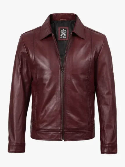 Reeves Mens Harrington Real Burgundy Leather Jacket