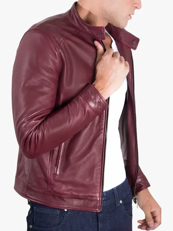 Ted - Bordeaux leather biker jacket vintage aspect