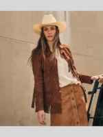 Women Suede Fringed Brown Jacket