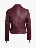 Womens Burgundy Asymmetrical Waxed Biker Leather Jacket