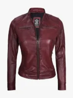 Womens Burgundy Cafe Racer Leather Jacket