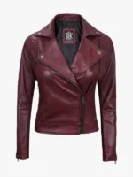 Womens Kimberley Leather Biker Burgundy Jacket