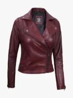 Womens Kimberley Leather Moto Burgundy Jacket