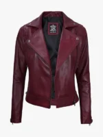 Womens Kimberley Leather Motorcycle Burgundy Jacket