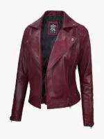 Womens Kimberley Leather Motorcycle Maroon Jacket