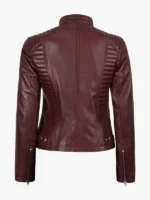 Womens Leather Burgundy Cafe Racer Jacket