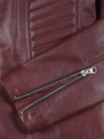 Womens Leather Cafe Racer Burgundy Jacket