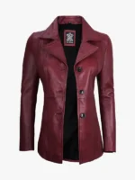 Womens Real Leather Burgundy Blazer