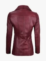 Womens Real Leather Maroon Blazer Coat