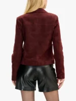 Womens Burgundy Lambskin Leather Short Suede Jacket