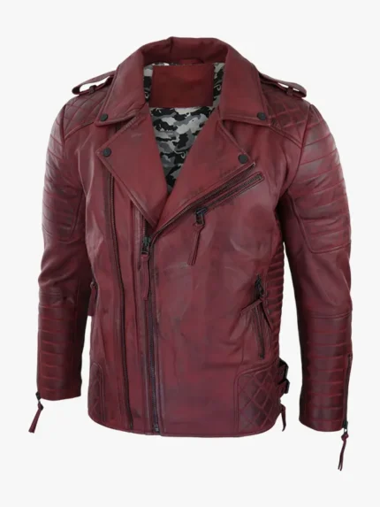 cross zipper biker leather jacket