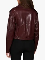 Women's Vintage Style Burgundy Leather Biker Jacket - Image 6
