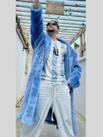 Bad Bunny Blue Shearling Coat