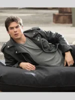 Damon Salvatore The Vampire Diaries S04 Black Biker Jacket