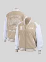 Erin Andrews Tonal Full-Zip Bomber Jacket in Tan