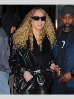 Mariah Carey 2026 Phoebe Philo Black Stud Leather Jacket
