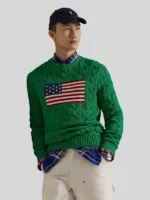 Men Polo Ralph Lauren Cable Knit Flag Sweater Green