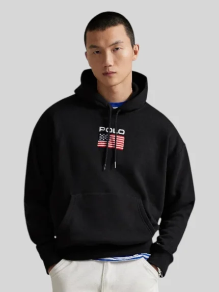 Men Polo Ralph Lauren Flag Fleece Hoodie Black