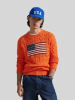 Men Ralph Lauren Cable Knit Flag Sweater Orange