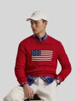 Men Ralph Lauren Cable Knit Flag Sweater Red