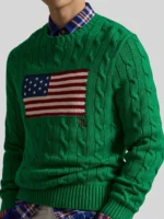 Men's Polo Ralph Lauren Cable Knit Flag Green Sweater