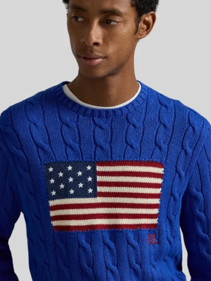 Men's Polo Ralph Lauren Cable Knit Flag Sweater Blue