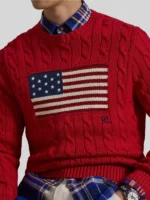 Men's Ralph Lauren Cable Knit Flag Red Sweater