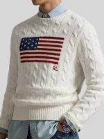 Men's Ralph Lauren Cable Knit Flag White Sweater