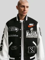NFL Seattle Seahawks Super Bowl Letterman Jacket Black and White