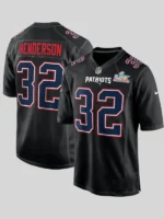 New England Patriots TreVeyon Henderson Black Super Bowl LX Jersey
