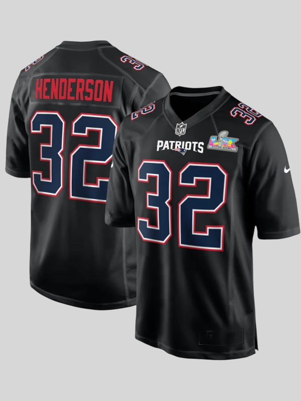 New England Patriots TreVeyon Henderson Black Super Bowl LX Jersey New England Patriots TreVeyon Henderson Black Super Bowl LX Jersey