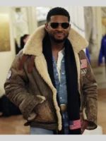 Olympics 2026 Usher Shearling Leather Jacket