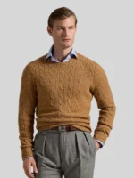 Polo Ralph Lauren Iconic Cable-Knit Cashmere Men Brown Sweater