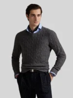 Polo Ralph Lauren Iconic Cable-Knit Cashmere Men Sweater Grey