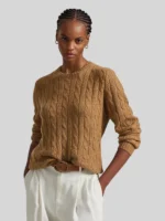 Polo Ralph Lauren Iconic Cable-Knit Cashmere Women Brown Sweater