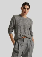 Polo Ralph Lauren Iconic Cable-Knit Cashmere Women Grey Sweater