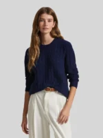 Polo Ralph Lauren Iconic Cable-Knit Cashmere Women Navy Blue Sweater