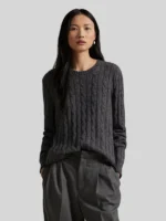 Polo Ralph Lauren Iconic Cable-Knit Cashmere Women Sweater Grey
