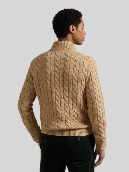 Polo Ralph Lauren Men Cable-Knit Cotton Quarter-Zip Sweater Camel-Melange