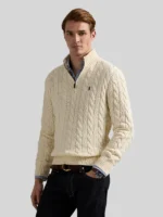 Polo Ralph Lauren Men Cable-Knit Cotton Quarter-Zip Sweater Cream